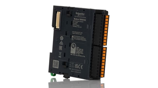 Modulo I/O PLC Schneider Electric TM3DI16G, 16 ingressi digitali, 24 V c.c., dimensioni 90 x 23,6 x 70 mm.