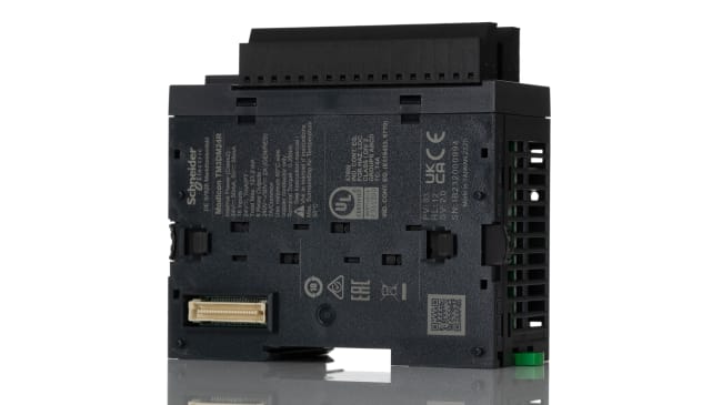 Modulo I/O PLC Schneider Electric TM3DM24R, 16 ingressi digitali e 8 uscite relè, montaggio a pannello, dimensioni 90 x 39,1 x 70 mm.