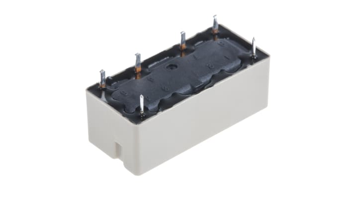 Relè di potenza Panasonic ST2-DC12V-F, DPST, montaggio su PCB, 12V cc, dimensioni 11 x 14 x 31 mm, corrente 8A.