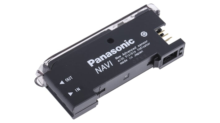 Sensore NPN Panasonic FX-301 per fibre ottiche, alimentazione 12-24 V, dimensioni 70,8 x 10 x 30,5 mm, LED rosso.