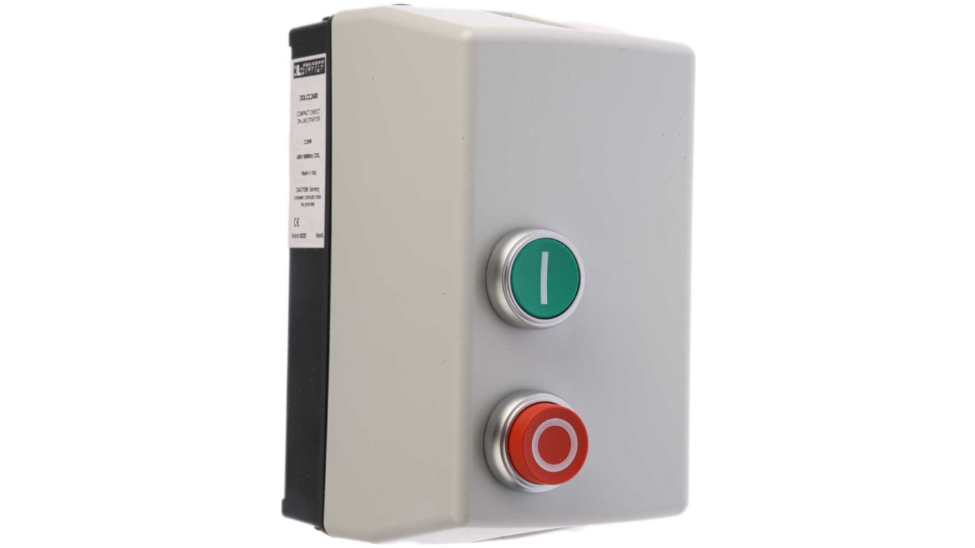 Starter DOL automatico Lovato DOLC2.2400, 3 fasi, potenza 2,2 kW, IP65, dimensioni 175 x 88 x 109 mm, corrente 0,9-10 A.