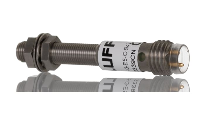 Sensore di prossimità cilindrico BALLUFF BES 516-3005-G-E5-C-S49, PNP, M5, rilevamento 1,5 mm, IP67, acciaio inox, montaggio a filo.