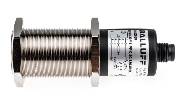 BALLUFF BUS M30M1-PPX-20/130-S92K, sensore di prossimità cilindrico PNP, rilevamento 200-2000 mm, IP67, alimentazione 9-30 V c.c.