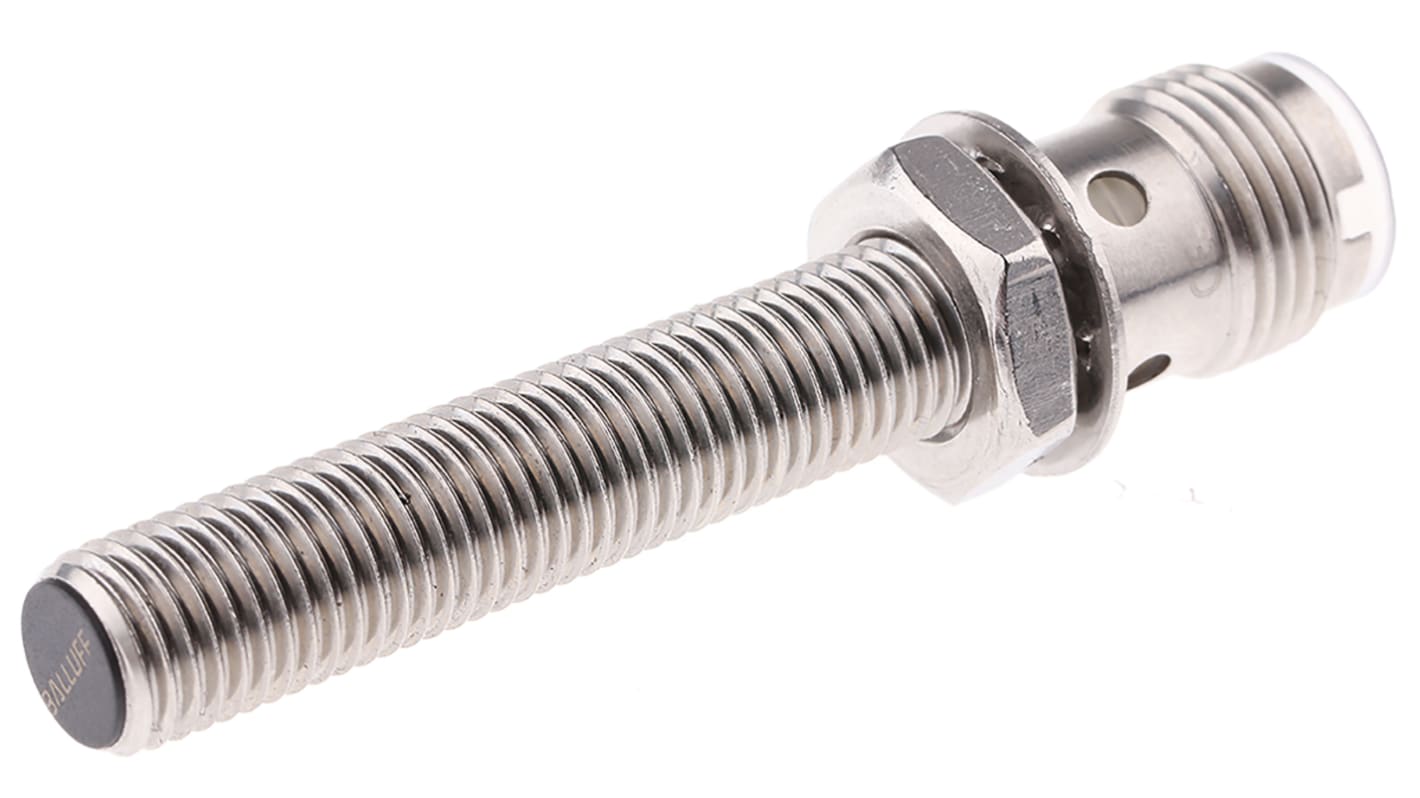 Sensore di prossimità cilindrico PNP BALLUFF BES M08EH-PSC20B-S04G, M8, 2 mm, IP68, acciaio inox, montaggio a filo.