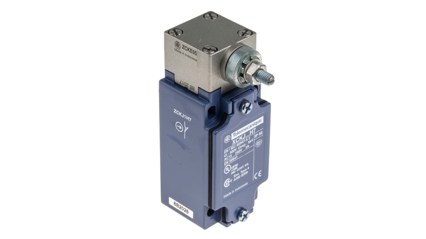 Interruttore di fine corsa a leva a rullo Telemecanique Sensors XCKJ10541H7, configurazione NO/NC, protezione IP66, dimensioni 84mm x 42.5mm x 36mm.