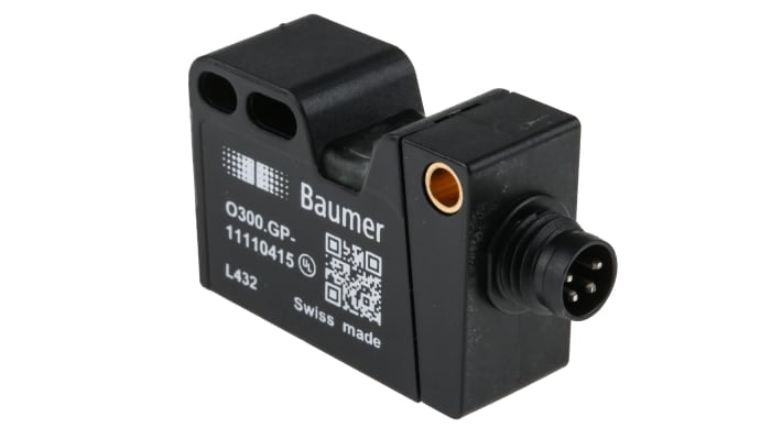Sensore fotoelettrico rettangolare Baumer O300.GP-GW1B.72N, rilevamento 30-200 mm, IP67, programmabile, connettore M8 a 4 pin.