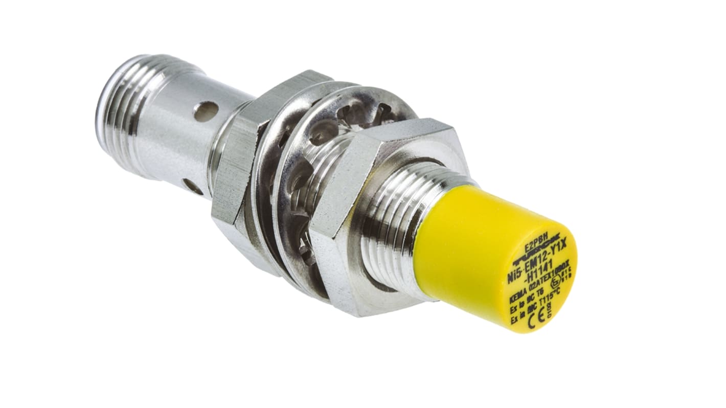 Sensore di prossimità cilindrico Turck Ni5-EM12-Y1X-H1141, NAMUR, M12, rilevamento 5 mm, IP67, acciaio inox, temperatura -25/+70 °C.