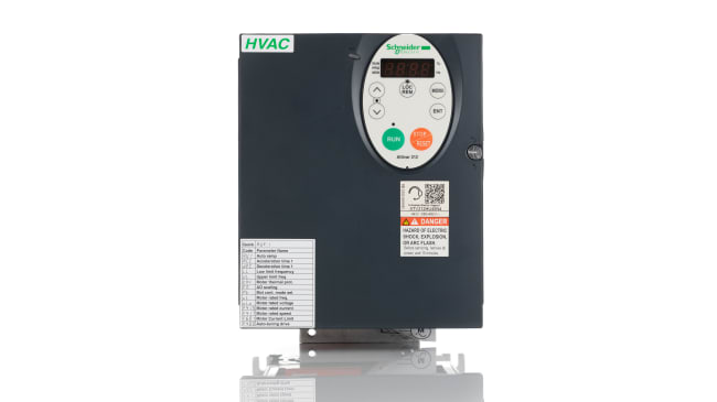 Inverter 3 fasi Schneider Electric ATV212HU40N4, potenza 4 kW, montaggio a pannello, dimensioni 140 x 184 x 150 mm.