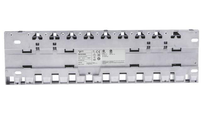 Backplane per guida DIN Schneider Electric BMEXBP0800, compatibile con Modicon M580, dimensioni 372,8 x 105,11 x 19 mm. Montaggio su guida DIN.
