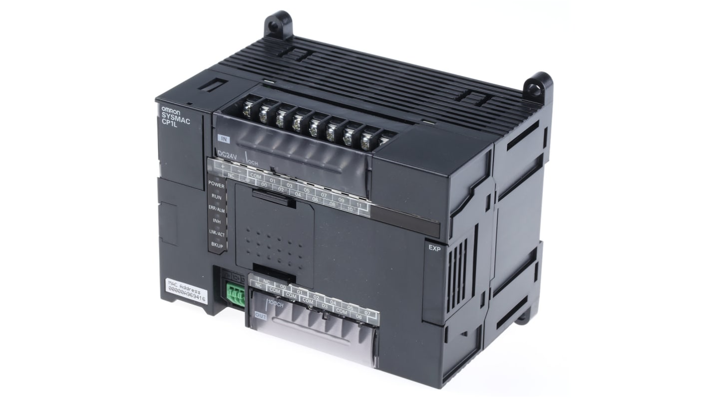 Omron CP1L-EL20DR-D, CPU PLC con 12 ingressi, 8 uscite relè, montaggio su guida DIN, dimensioni 86 x 90 x 85 mm.