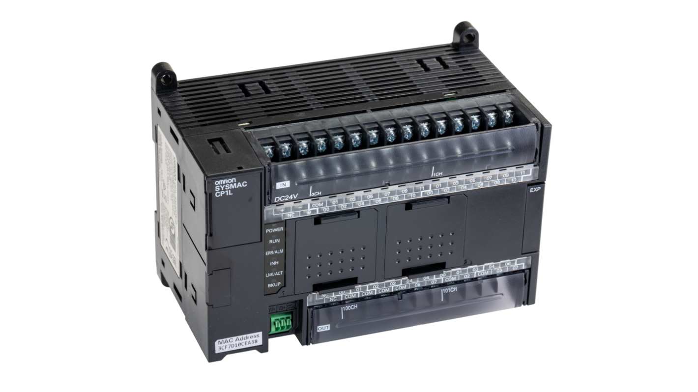 Omron CP1L-EM40DR-D, CPU PLC con 40 I/O, montaggio su guida DIN, dimensioni 150 x 90 x 85 mm, porta Ethernet.