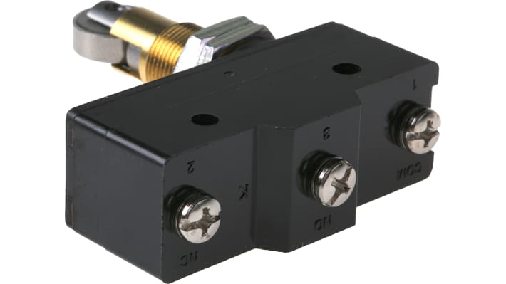 Interruttore di fine corsa Omron Z-15GQ22-B7-K, tasto a rotella NO/NC, corrente 15A, dimensioni 49.2mm x 25.5mm x 17.45mm.