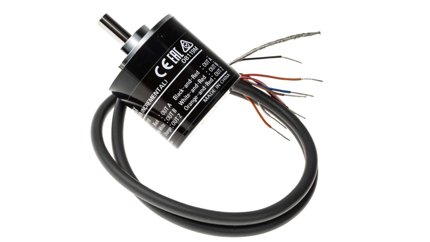 Encoder incrementale Omron E6B2-CWZ1X, 1000 impulsi/giro, uscita Line driver, diametro albero 6 mm, altezza 59 mm.