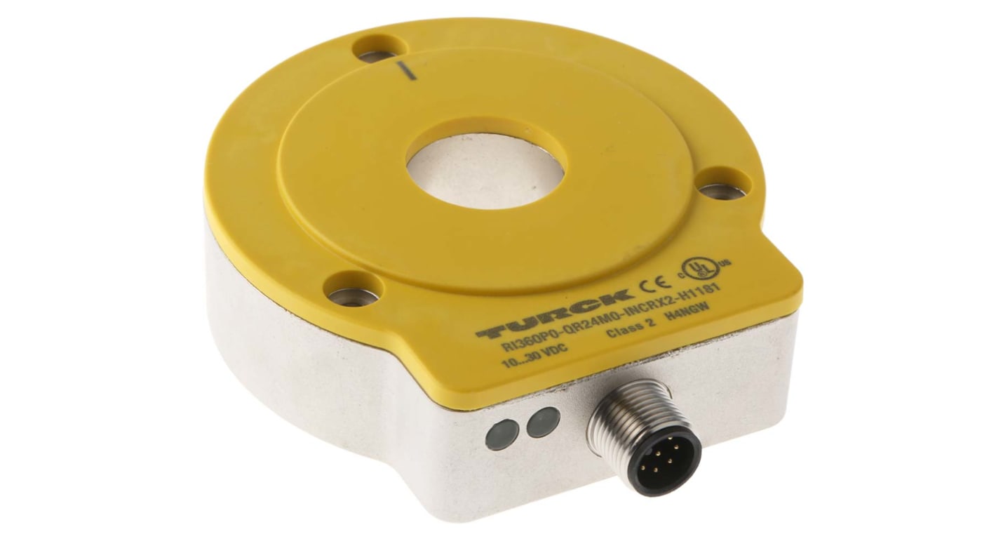 Encoder incrementale Turck Ri360P0-QR24M0-INCRX2-H1181, 1024 impulsi/giro, montaggio a flangia, diametro albero 20 mm, IP69K.