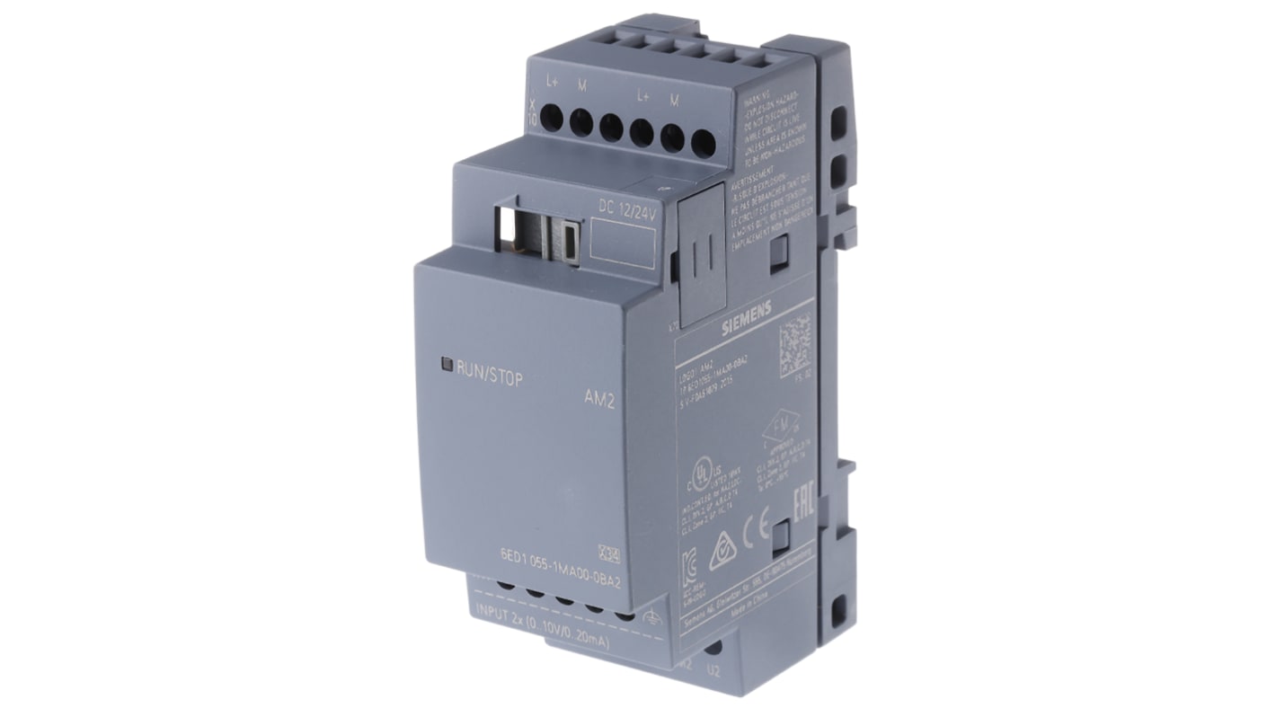 Modulo I/O PLC analogico Siemens 6ED1055-1MA00-0BA2 per LOGO! Serie 8, 2 ingressi 12-24V CC, guida DIN.