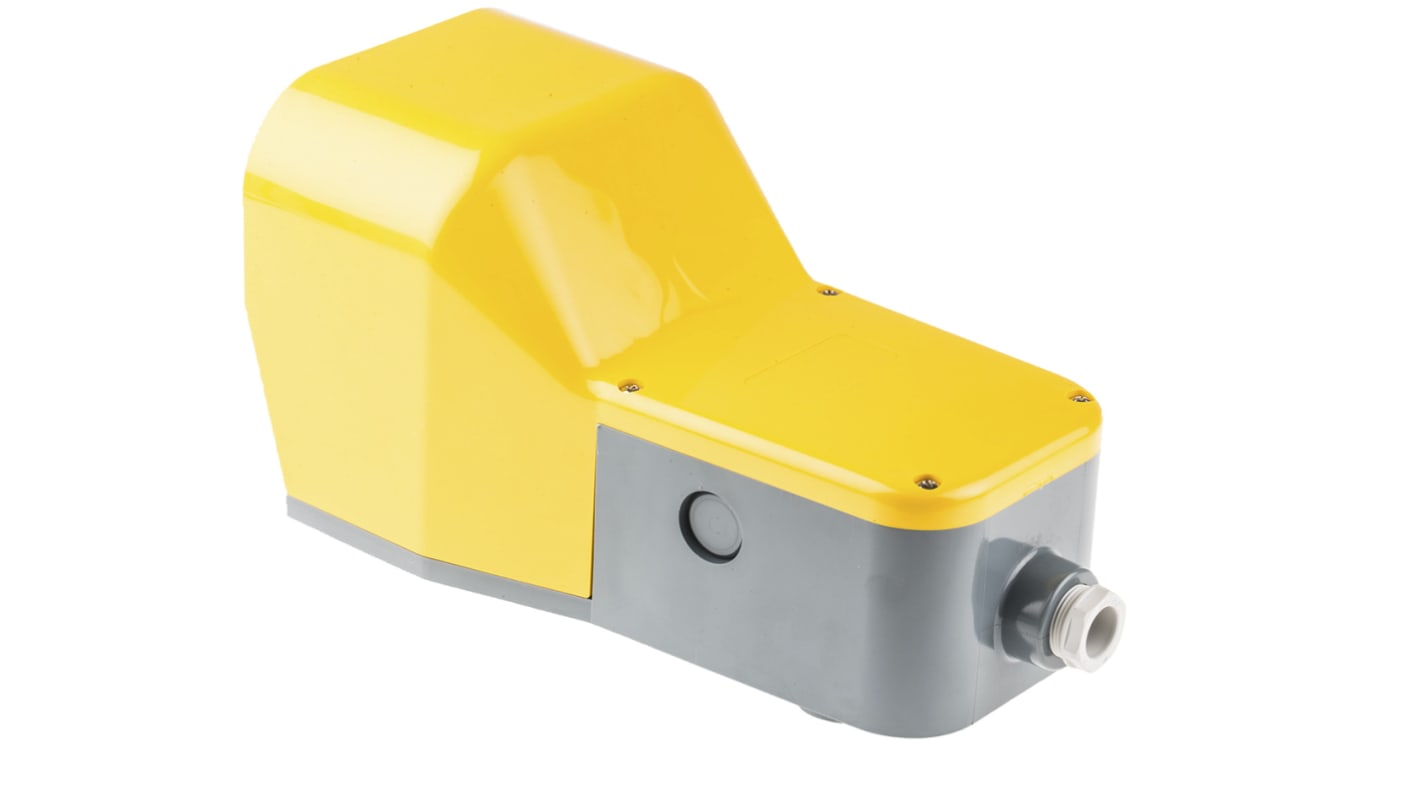 Interruttore a pedale ABB IPSY1A11, IP65, giallo, per arresto di emergenza, dimensioni 140 x 280 x 138 mm, resistenza agli urti.
