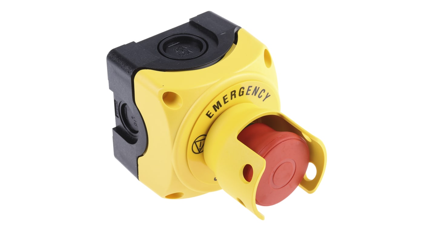 Pulsante di arresto di emergenza Lovato S1PY91PS, montaggio superficiale, 72 x 72 mm, grado di protezione IP66/IP67/IP69K.