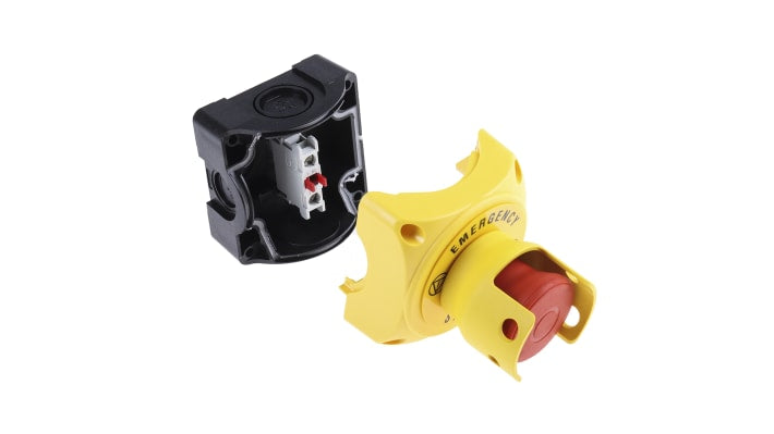 Pulsante di arresto di emergenza Lovato S1PY91PS, montaggio superficiale, 72 x 72 mm, grado di protezione IP66/IP67/IP69K.