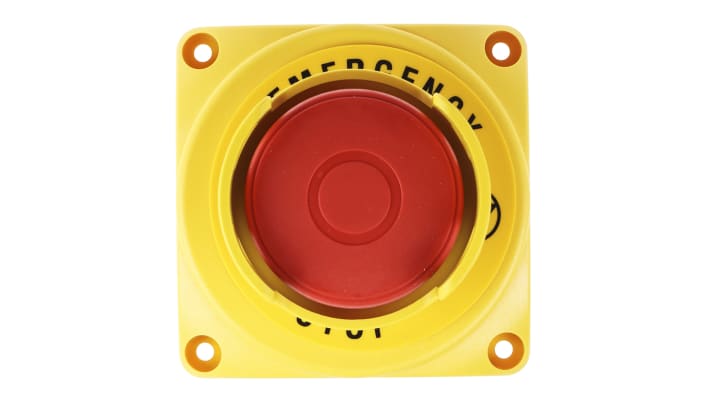 Pulsante di arresto di emergenza Lovato S1PY91PS, montaggio superficiale, 72 x 72 mm, grado di protezione IP66/IP67/IP69K.