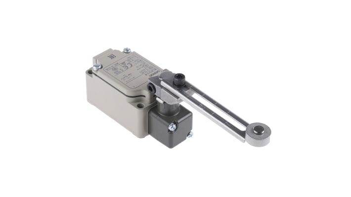 Interruttore di fine corsa Omron WL-CA12-GN con leva regolabile, grado di protezione IP67, dimensioni 94,1 x 67 x 40 mm.