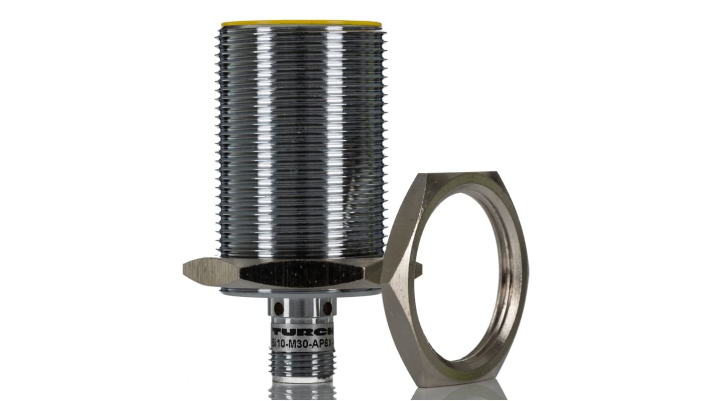Sensore di prossimità cilindrico PNP Turck BI10-M30-AP6X-H1141, M30, rilevamento 10 mm, IP67, montaggio a filo.