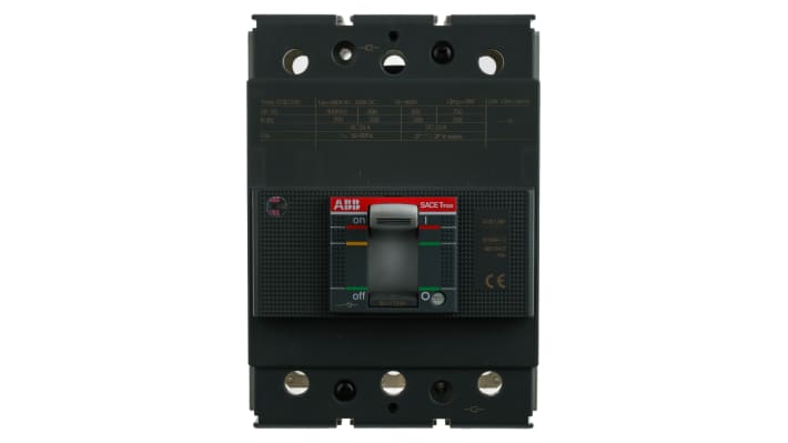 Interruttore magnetotermico ABB 1SDA068210R1, 3 poli, 250A, montaggio su guida DIN, dimensioni 105x150x70mm.