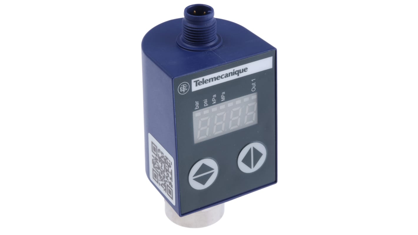 Pressostato differenziale Telemecanique Sensors XMLR250M1P25, 250 bar max, uscita PNP, corpo in acciaio INOX, IP65/IP67.