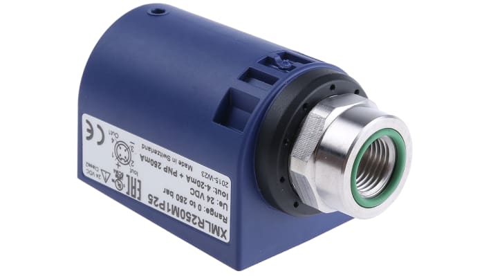 Pressostato differenziale Telemecanique Sensors XMLR250M1P25, 250 bar max, uscita PNP, corpo in acciaio INOX, IP65/IP67.