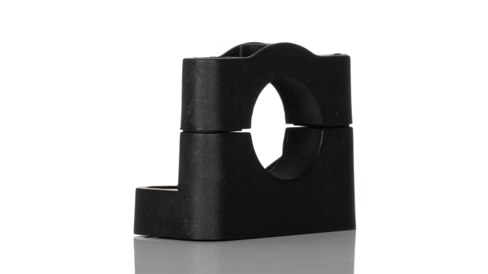 Staffa di montaggio Banner SMB18SF per sensori fotoelettrici, realizzata in plastica VALOX nera, design girevole per installazione precisa. Adatta a sensori Mini-Beam, M18, Q25, S18 e T18.