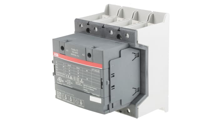 Contattore ABB 1SFL447102R1311 AF140-40-11B-13, 4 poli, 200 A, 75 kW, 690 V, dimensioni 120 x 150 x 128 mm.