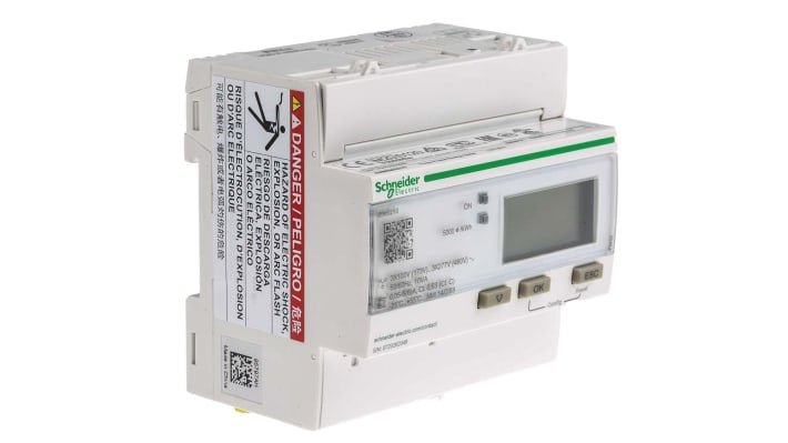 Contatore di energia Schneider Electric Acti 9 iEM3000 A9MEM3210 con display LCD 10 cifre per misurazioni precise e tariffe multiple. Ideale per monitorare il consumo energetico industriale.