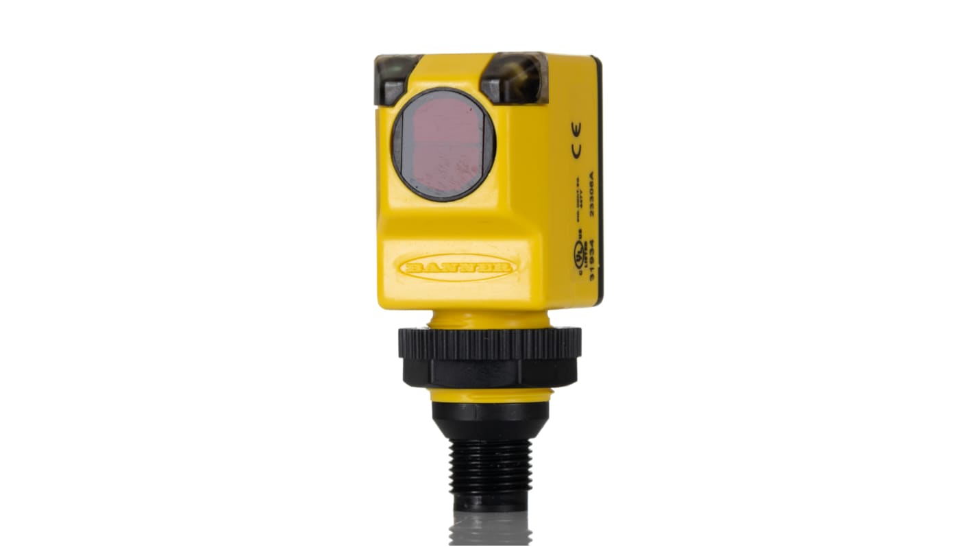 Sensore fotoelettrico rettangolare a retroriflessione Banner Q25SP6LPQ, rilevamento fino a 2 m, uscita PNP, IP69K.