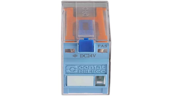 Relè di potenza Turck C9-A41DX, 4PDT, 24V cc, 10A, montaggio a innesto, dimensioni 21mm x 37,5mm x 28mm.