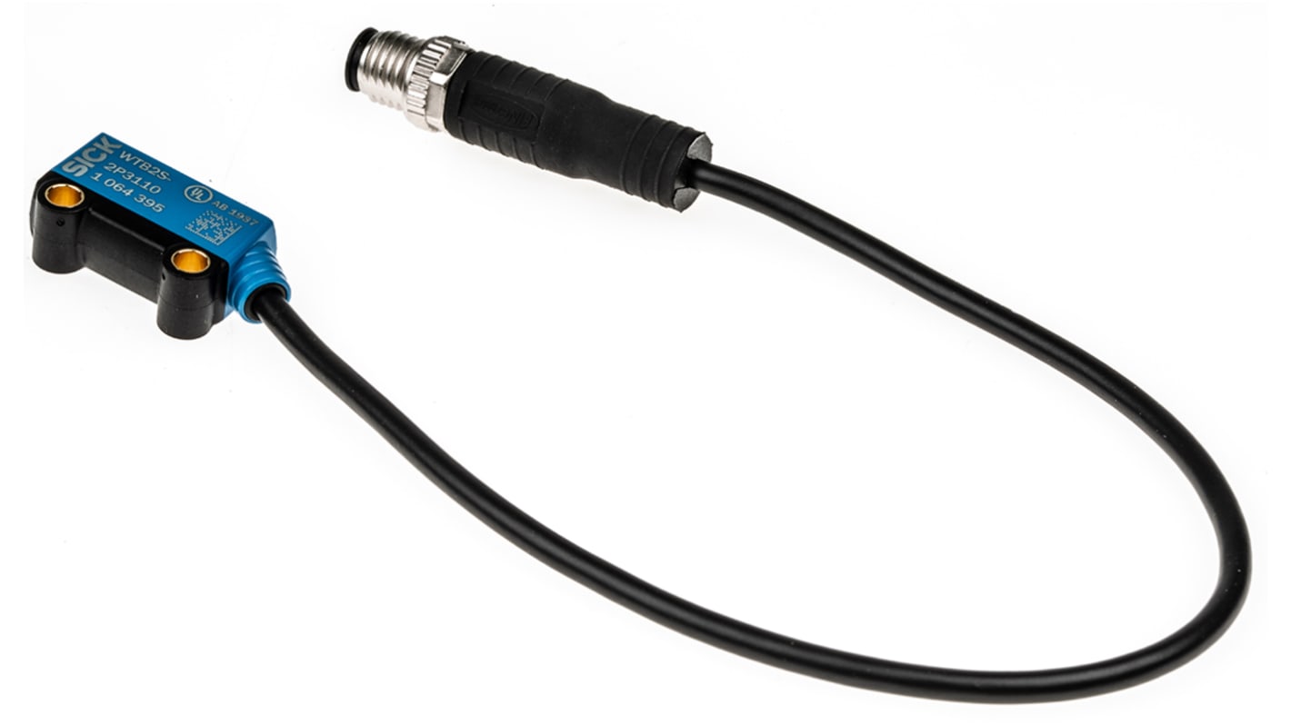 Sensore fotoelettrico rettangolare Sick WTB2S-2P3110, rilevamento 1-18 mm, uscita PNP, IP67, montaggio a pannello.