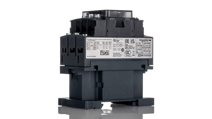 Contattore Schneider Electric LC1D186U7 per controllo motori, 3 poli, 32 A, montaggio su guida DIN, dimensioni 77 x 45 x 86 mm.