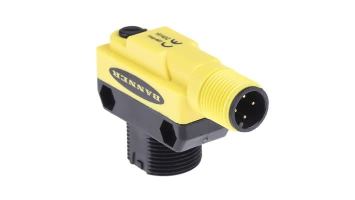 Sensore fotoelettrico cilindrico Banner QS18VP6DQ8, rilevamento 450 mm, uscita PNP, IP67, alimentazione 10-30 V CC.