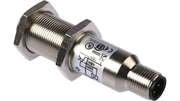 Carlo Gavazzi EO1804PPAS-1, sensore fotoelettrico cilindrico a riflessione diffusa, IP67, 400 mm di rilevamento, alimentazione 10-40 V c.c.