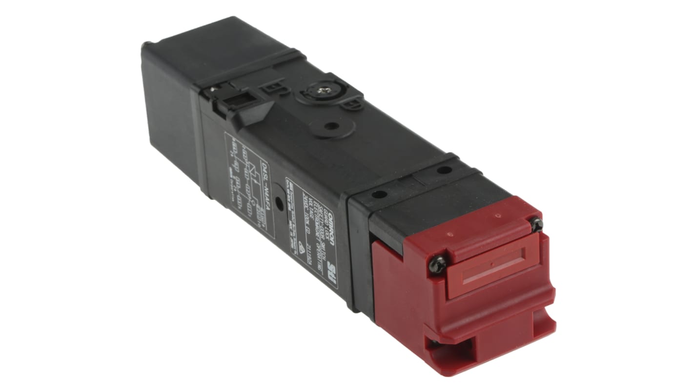Interruttore di interblocco a solenoide Omron D4SL-N4AFA, 24V cc, contatti 1NC/1NO, grado di protezione IP67, dimensioni 179.5x39x39 mm.