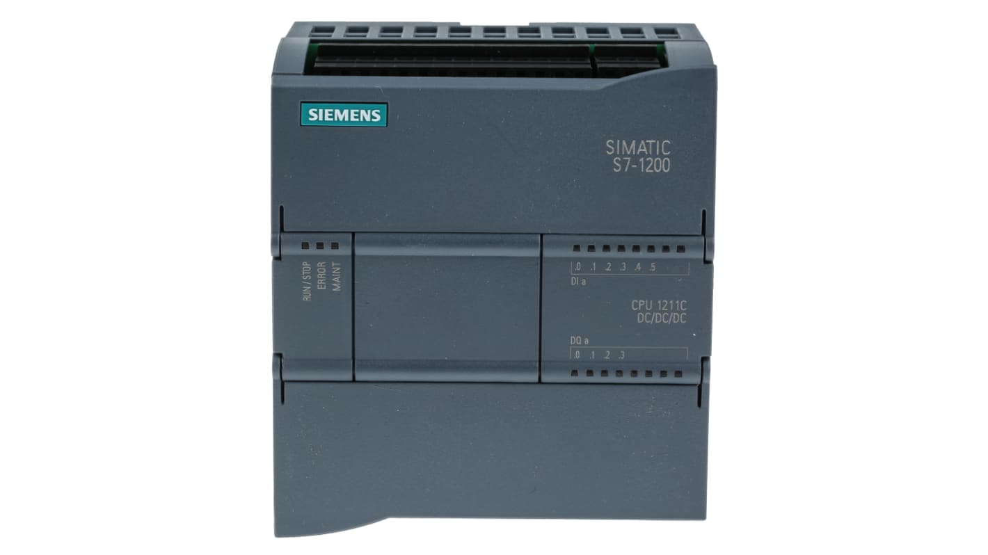 CPU PLC Siemens SIMATIC S7-1200, 6 ingressi digitali, 4 uscite. Ideale per automazione industriale.