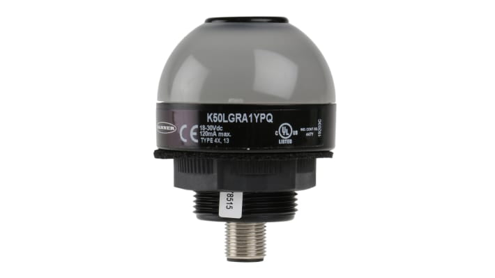 Segnalatore acustico e luminoso Banner K50LGRA1YPQ, LED, 18-30 V c.c., 75 dB, IP50, montaggio su base, custodia nera.