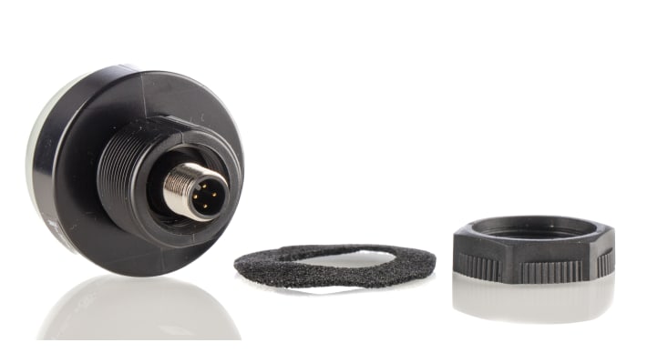 Segnalatore LED Banner K50LGRYPQ, colori verde, rosso, giallo, montaggio su base, IP67/IP69, diametro 50 mm, altezza 69 mm.