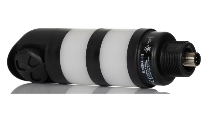 Torretta di segnalazione LED Banner TL50GRALSQ, rossa e verde, con cicalino, IP67, altezza 155.8 mm, montaggio versatile.