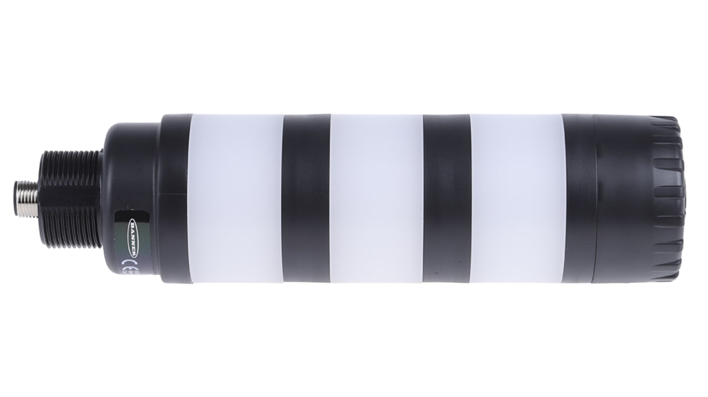 Torretta di segnalazione LED Banner TL50GYRAQ, 3 elementi luminosi, cicalino 92 dB, montaggio versatile, altezza 173.4 mm.