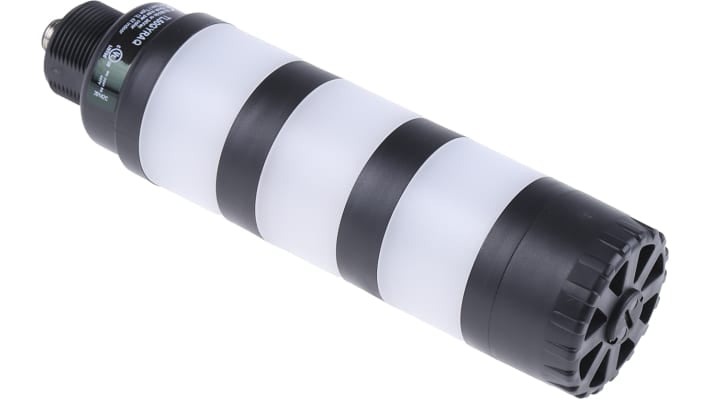 Torretta di segnalazione LED Banner TL50GYRAQ, 3 elementi luminosi, cicalino 92 dB, montaggio versatile, altezza 173.4 mm.