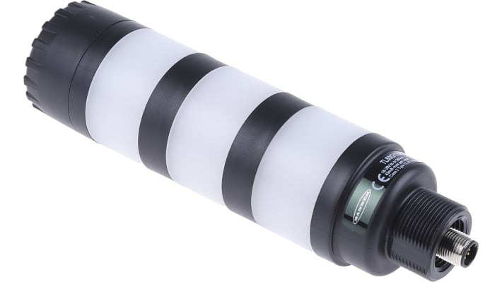 Torretta di segnalazione LED Banner TL50GYRAQ, 3 elementi luminosi, cicalino 92 dB, montaggio versatile, altezza 173.4 mm.