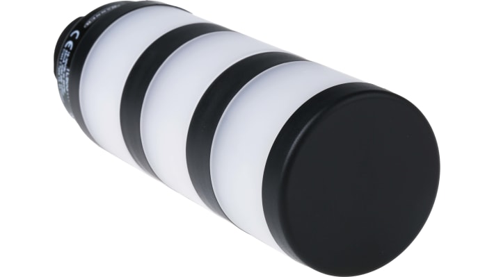 Torretta di segnalazione LED Banner TL50GYRQ, 3 colori (rosso, verde, giallo), IP67, altezza 142.6 mm, montaggio versatile.