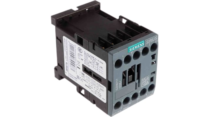 Contattore Siemens 3RT2516-1BB40, 4 poli, 24 V c.c., 9 A, 2 NO + 2 NC, dimensioni 57,5 x 45 x 73 mm.
