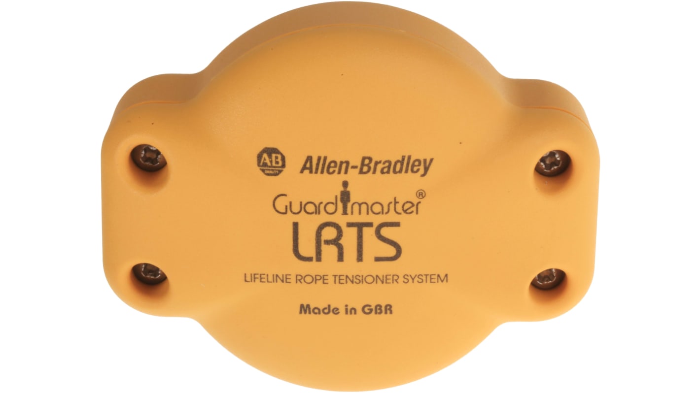 Allen Bradley Guardmaster 440E-A17105, tenditore in nylon rinforzato giallo per sistemi di tensionamento funi, forza di tenuta 500N. Include accessori per installazione rapida.
