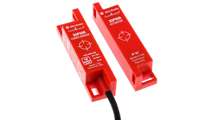 Allen Bradley Guardmaster 440N-S32033, interruttore di sicurezza magnetico senza contatto, IP67, dimensioni 82x19x19 mm.