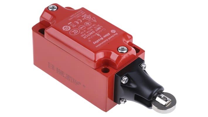 Allen Bradley Guardmaster 440P-MRPS11B, interruttore di fine corsa di sicurezza con tasto a rotella, protezione IP66, dimensioni 118mm x 43mm x 40mm.